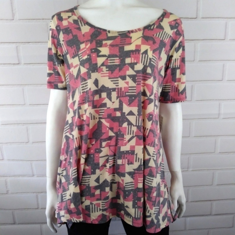 LuLaRoe Size XS Top Perfect T Cream Gray Red